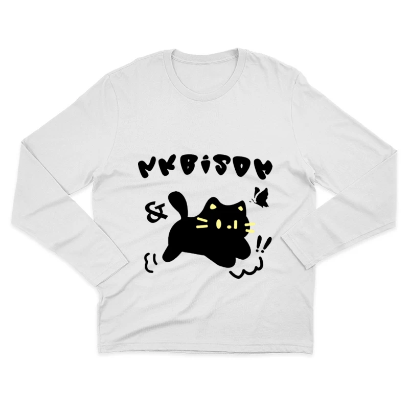 Niedliche Katze mit Text und Schmetterling Herren Langarm T-Shirt
