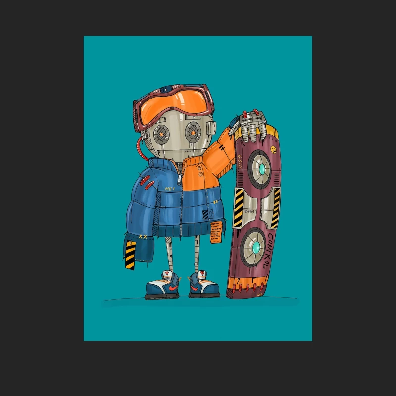 Cute Robot Skater with Futuristic Board Female Pullover Sweatshirt