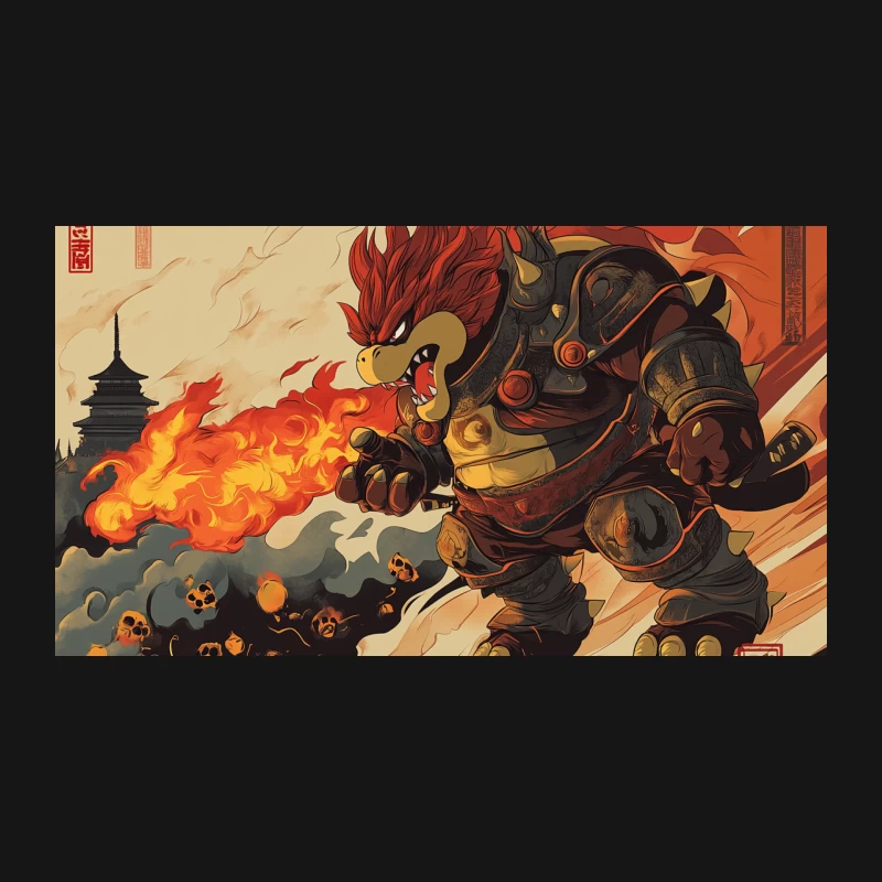 Armored Fire-Breathing Beast in Japanese Fantasy Art Desk Mat