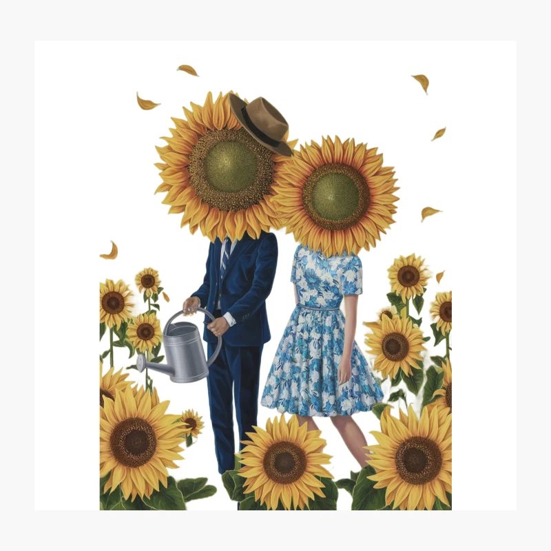 Surreal Sunflower Couple in Garden Throw Pillow