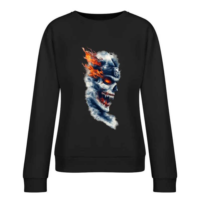 Fiery Ghost Skull Artwork Female Pullover Sweatshirt