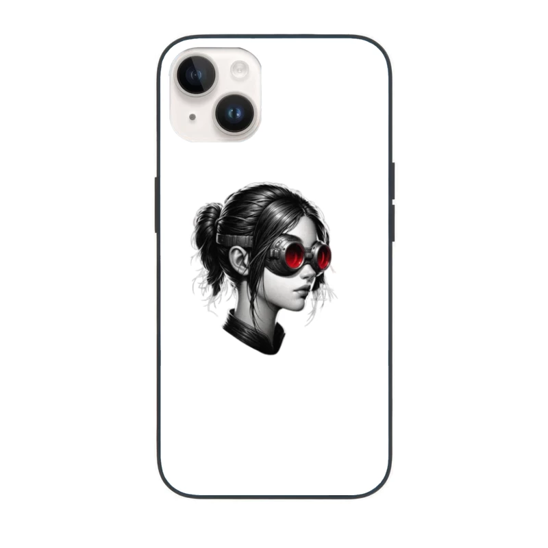 Monochrome Portrait with Red Steampunk Goggles iPhone Case