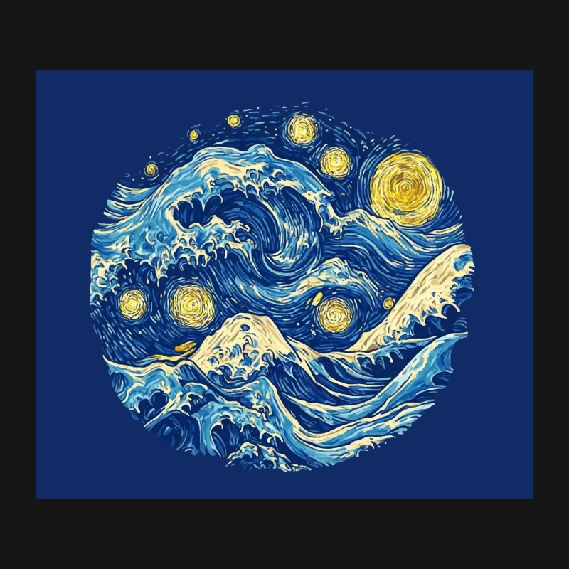 Starry Night Ocean: A Van Gogh-Inspired Circular Seascape Mouse Pad
