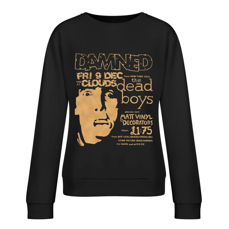 Vintage Concert Poster for The Damned with Clouds and Dead Boys - December 9th Female Pullover Sweatshirt