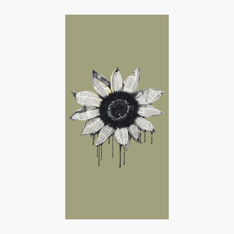 Monochrome Newspaper Sunflower Art with Dripping Effect iPhone Case