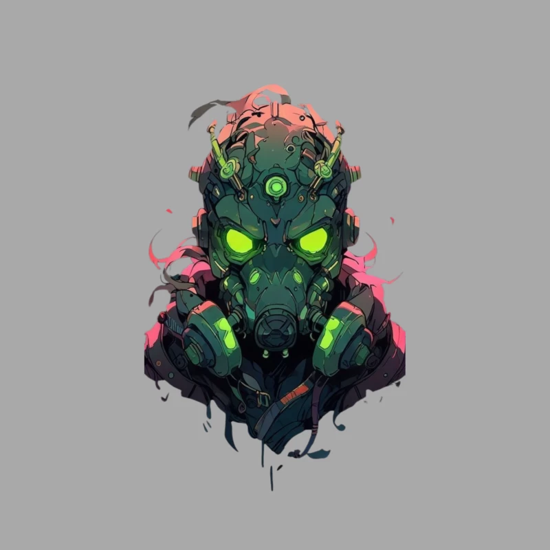 Futuristic Cyberpunk Character with Neon Gas Mask Male Pullover Hoodie