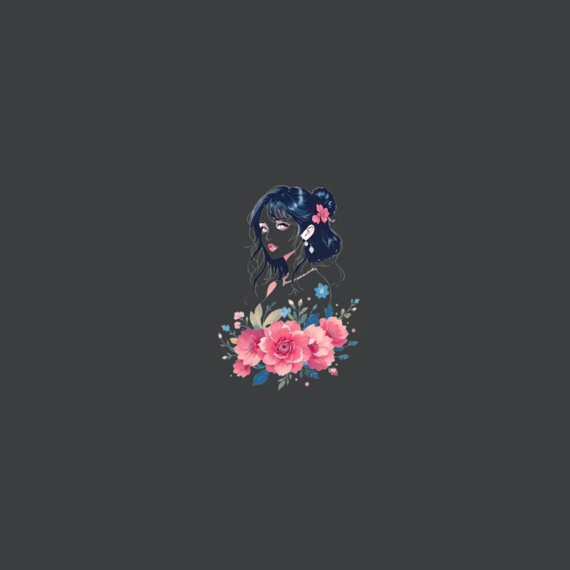Elegant Anime Portrait with Pink Floral Arrangement iPhone Case
