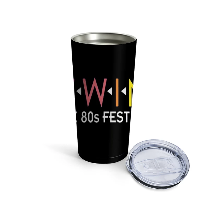 Rewind: The 80s Festival Colorful Typography Design Travel Mug