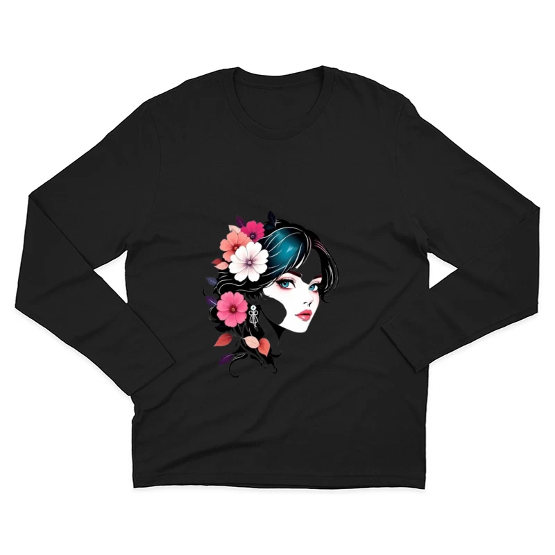 Elegant Floral Portrait with Turquoise Accents Male Long Sleeve T-Shirt