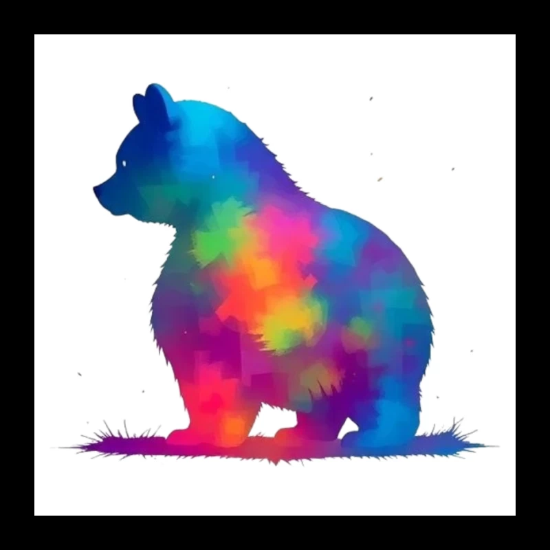 Rainbow Watercolor Bear Silhouette Art Pin