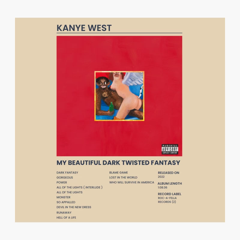 Hip Hop Album Cover: My Beautiful Dark Twisted Fantasy with Red Background Throw Pillow