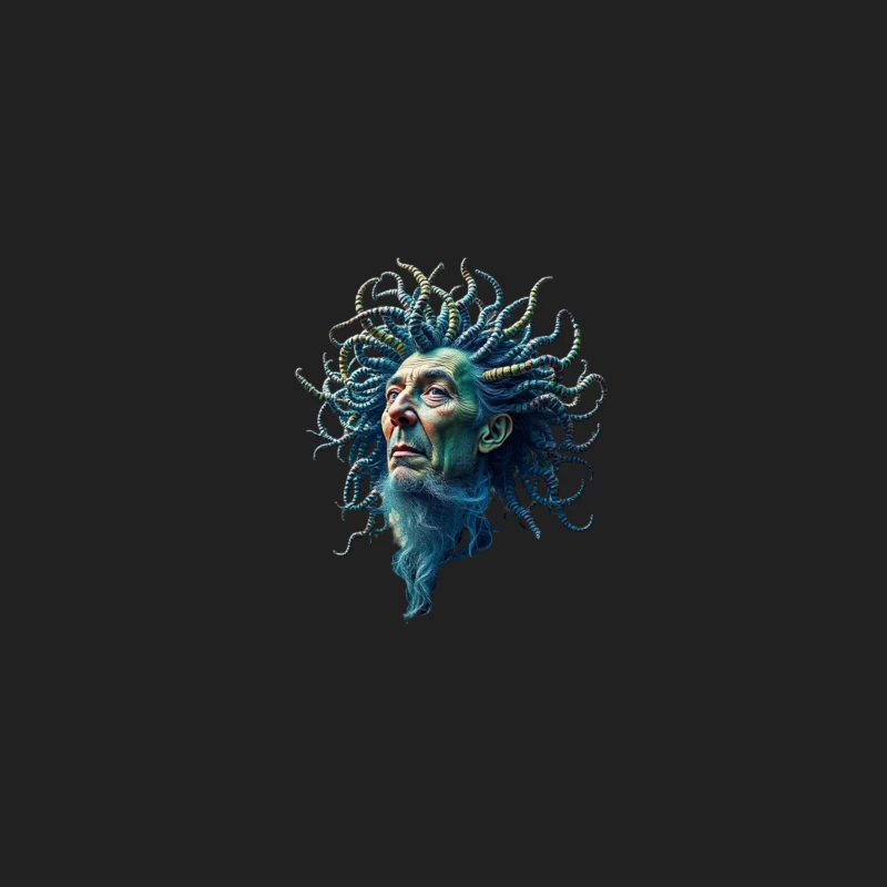 Surreal Medusa-Inspired Portrait with Blue Tentacles Bucket Hat