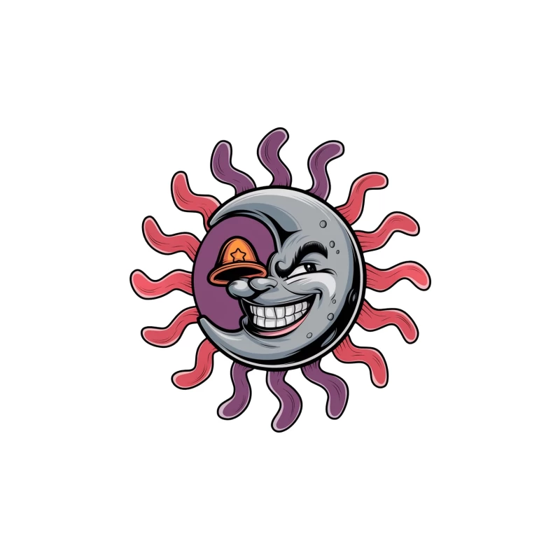 Trippy Smiling Moon-Sun Hybrid Cartoon Tapestry