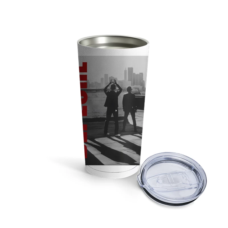 Depeche Mode Silhouettes Against City Skyline Travel Mug