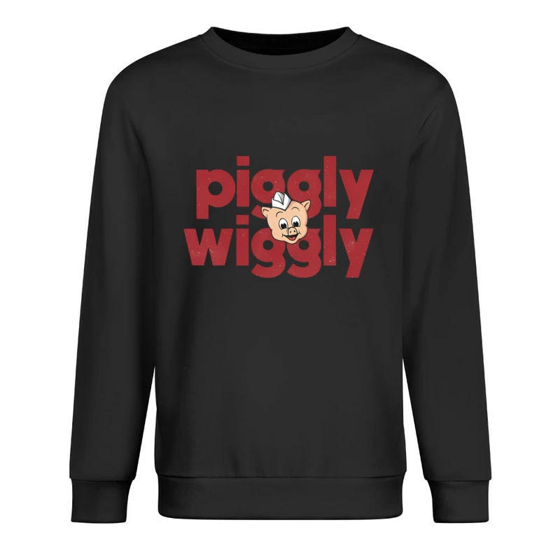 Vintage Piggly Wiggly Supermarket Logo with Cartoon Pig Male Pullover Sweatshirt