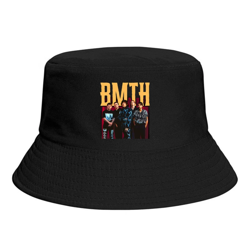 Bring Me The Horizon Band Promotional Photo With Yellow Text Bucket Hat