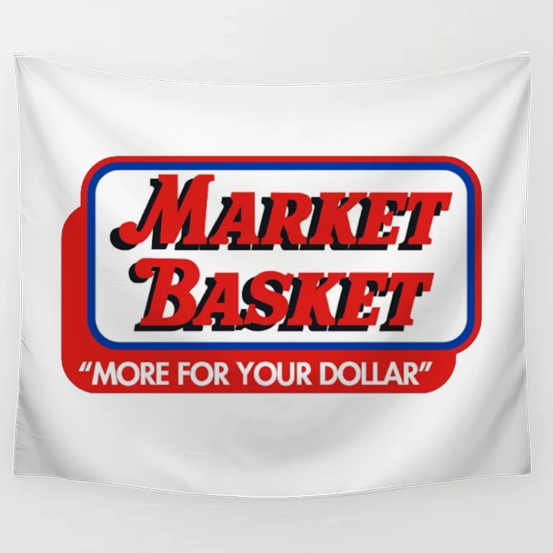 Vintage Market Basket Supermarket Logo with Slogan "More For Your Dollar" Tapestry