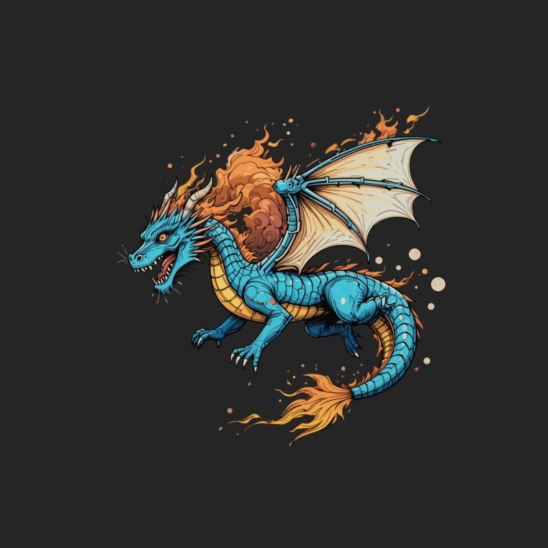 Fierce Blue Dragon with Fiery Mane and Wings Male Pullover Sweatshirt
