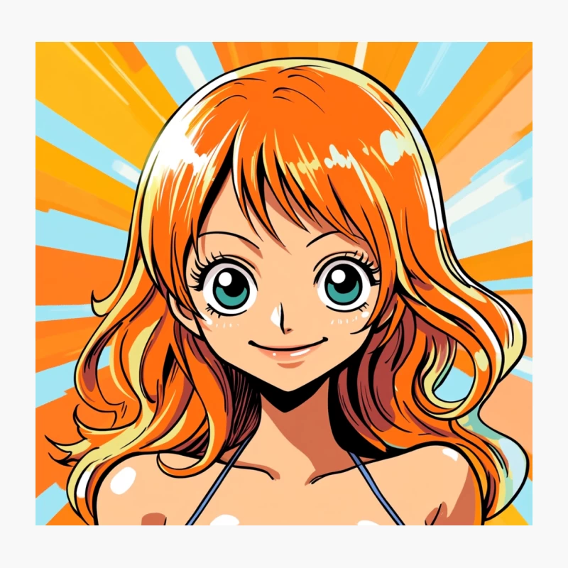Cute Anime Girl with Orange Hair and Big Eyes in Manga Style Throw Pillow