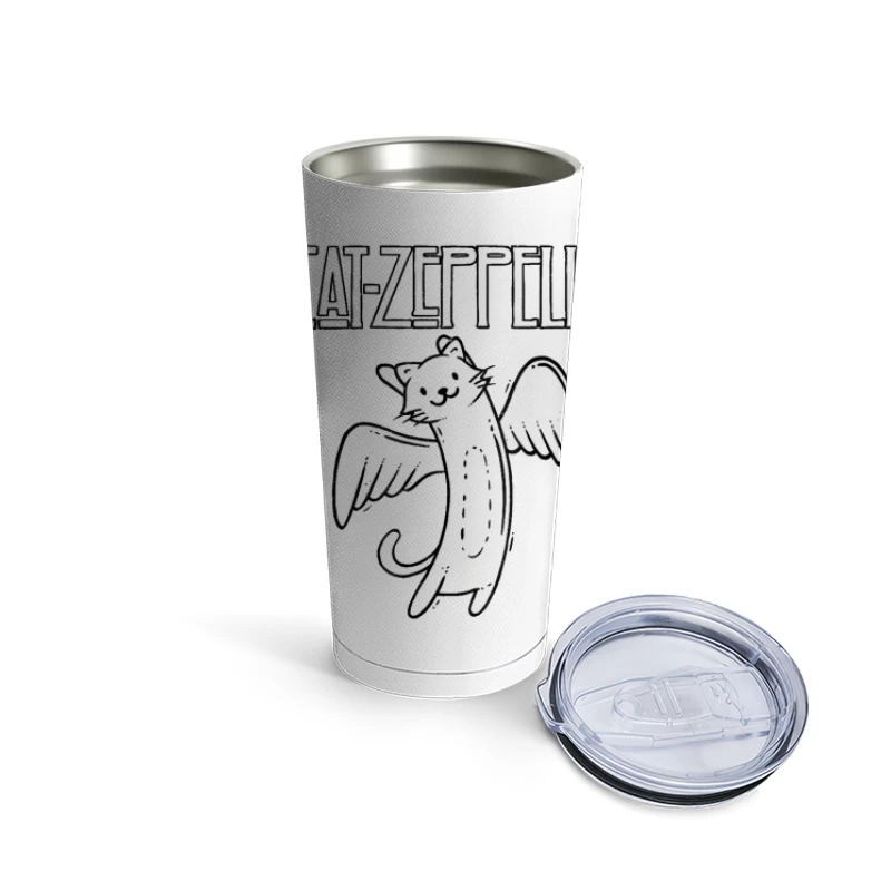 Flying Cat Zeppelin Logo - Musical Band Cartoon Travel Mug