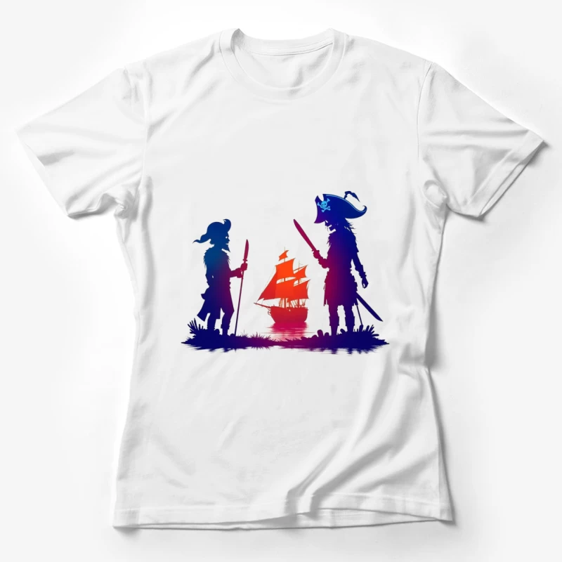 Pirates and Ship Silhouettes at Sunset Female T-Shirt