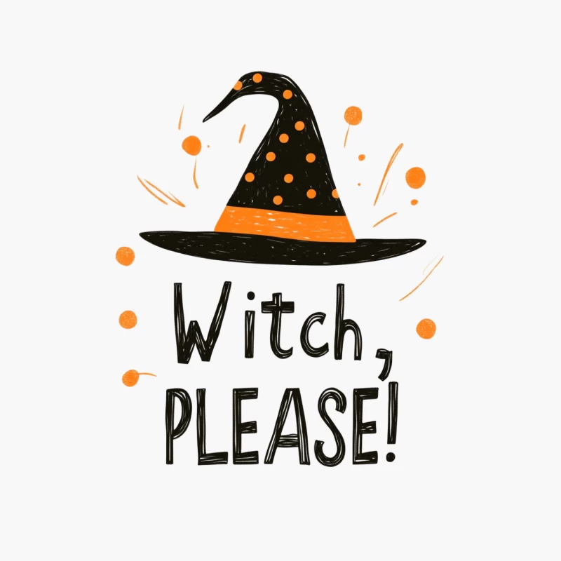 Whimsical Witch Hat Halloween Typography Illustration Cotton Tote Bag
