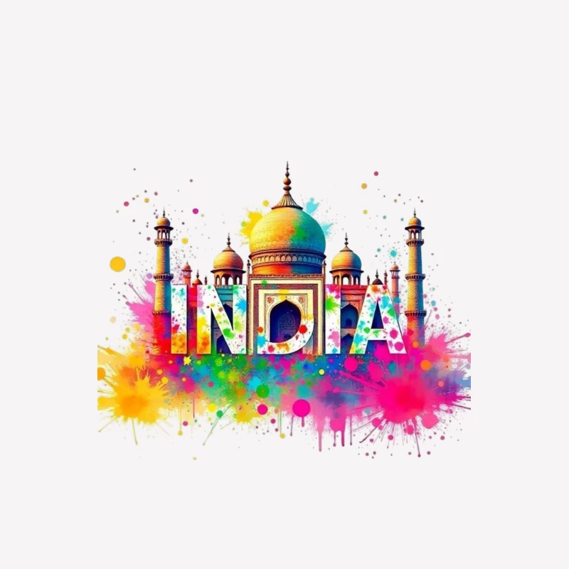 Vibrant Watercolor India Typography with Taj Mahal Silhouette Male T-Shirt