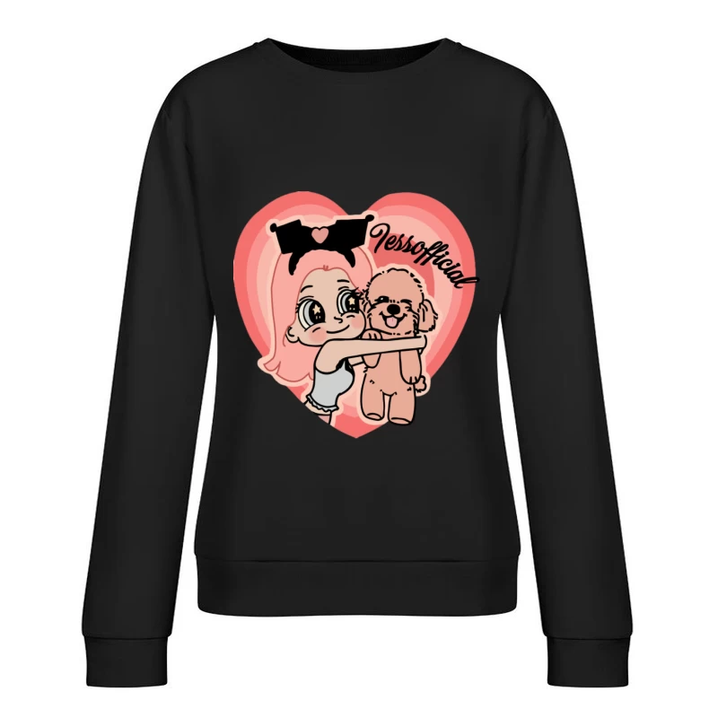 Ragazza carina dei cartoni con cane Felpa pullover Donna