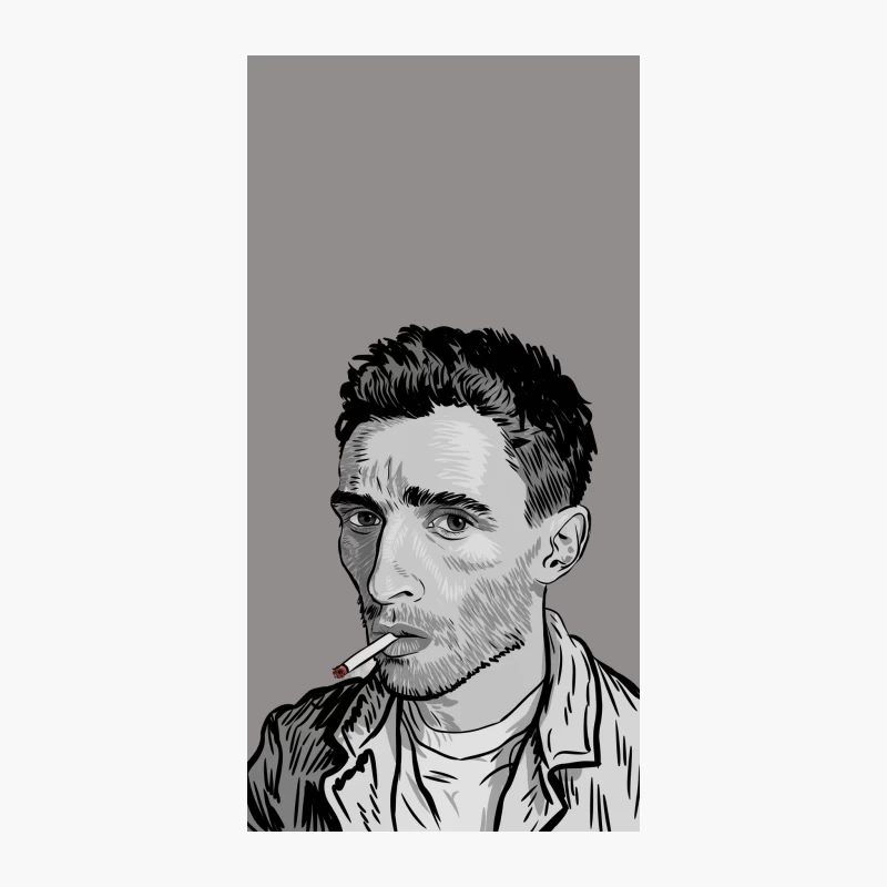 Expressive Black and White Sketch of Intense Artist with Cigarette iPhone Case