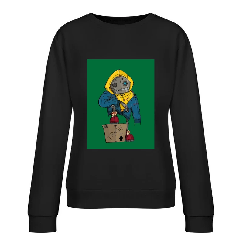 Cute Robot in Yellow Hoodie with Cardboard Box Female Pullover Sweatshirt