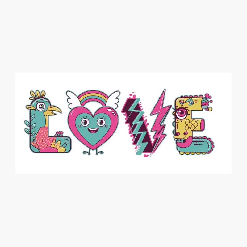 Colorful Cartoon Love Typography Illustration Coffee Mug