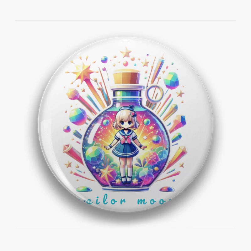 Magical Chibi Sailor in Rainbow Crystal Bottle Pin