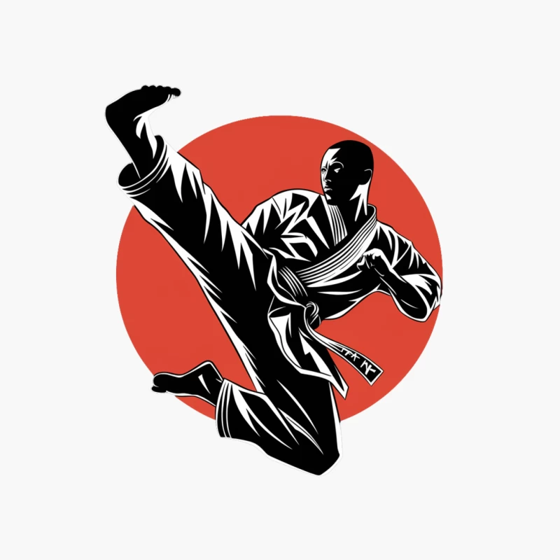 Dynamic Karate Kick Silhouette Against Red Circle Cotton Tote Bag