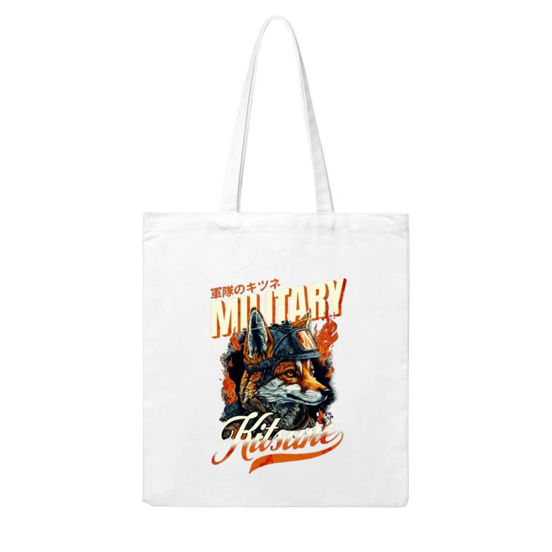 Military Fox: Japanese Vintage Style Helmet Design Cotton Tote Bag