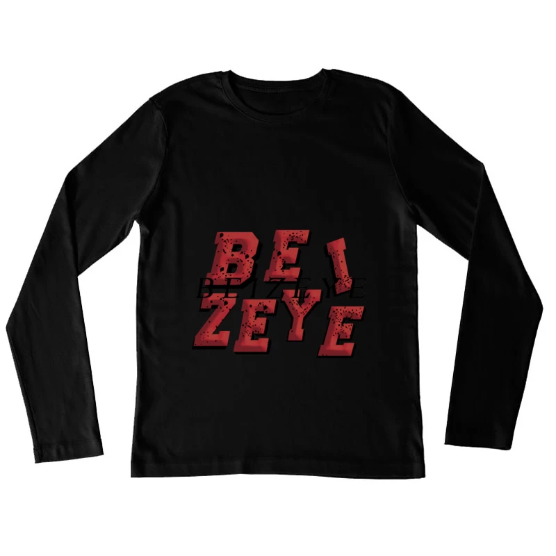 Rotes 3D-Typografie-Design Damen Langarm T-Shirt