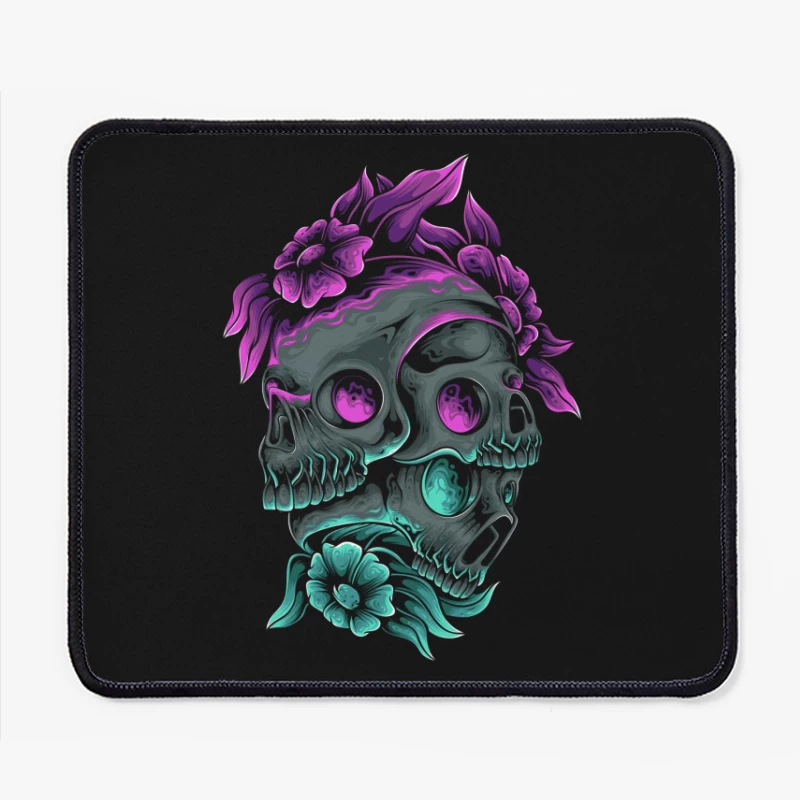 Colorful Skull Art with Floral Elements Mouse Pad