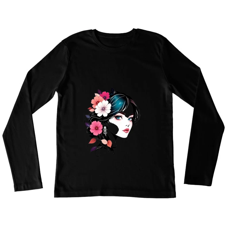 Elegant Floral Portrait with Turquoise Accents Female Long Sleeve T-Shirt