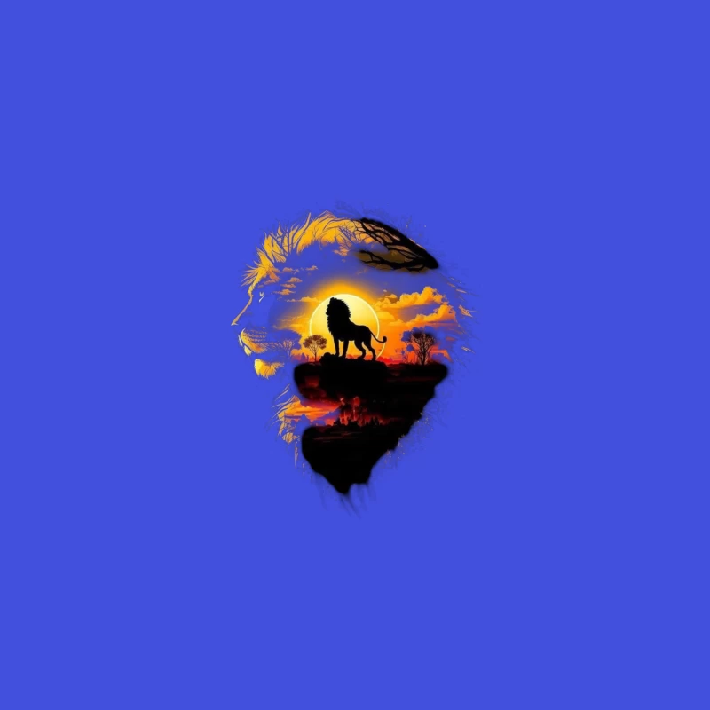 Majestic Lion Silhouette with Sunset Landscape Travel Mug
