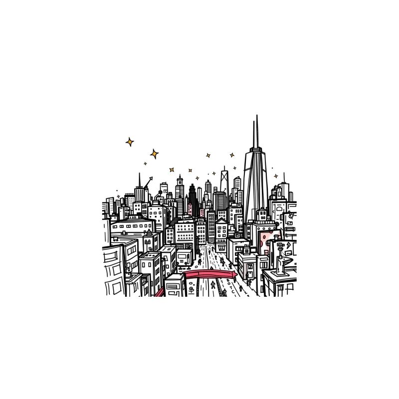 Nighttime Cityscape Illustration Desk Mat