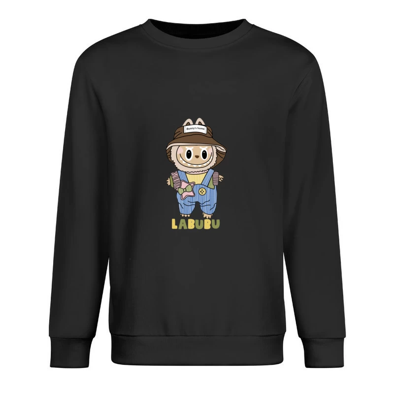 Niedlicher Labubu-Charakter mit Overall und Hut Herren Pullover Sweatshirt