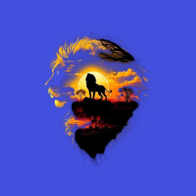 Majestic Lion Silhouette with Sunset Landscape Pin