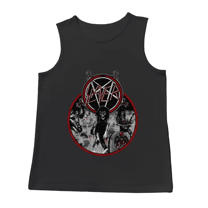 Slayer Heavy Metal Band Logo with Dark Horror-Themed Artwork Male Tank Top