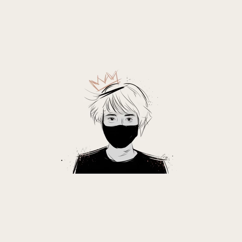 Anime-Style Illustration of Masked Figure with Crown Bucket Hat