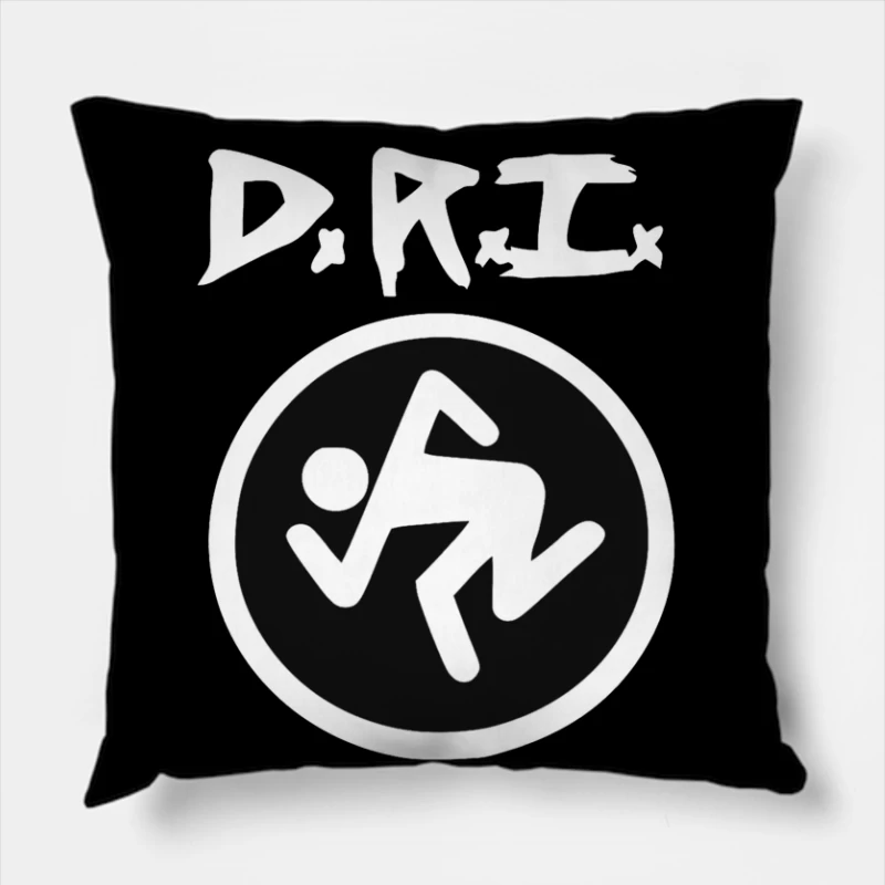 DRI Records Running Man Logo in Black and White Circle Throw Pillow