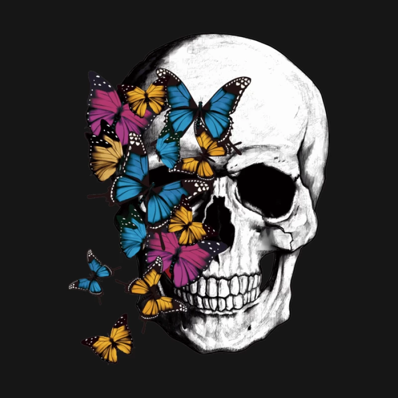 Totenkopf umgeben von bunten Schmetterlingen Herren T-Shirt