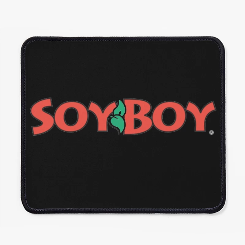 Soyboy Brand Logo with Red Letters and Green Leaf Design Mouse Pad