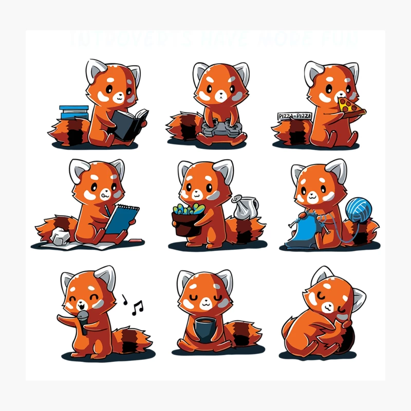 Adorable Red Panda's Daily Activities: From Reading to Napping Throw Pillow