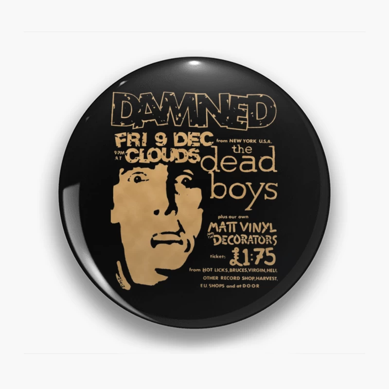 Vintage Concert Poster for The Damned with Clouds and Dead Boys - December 9th Pin