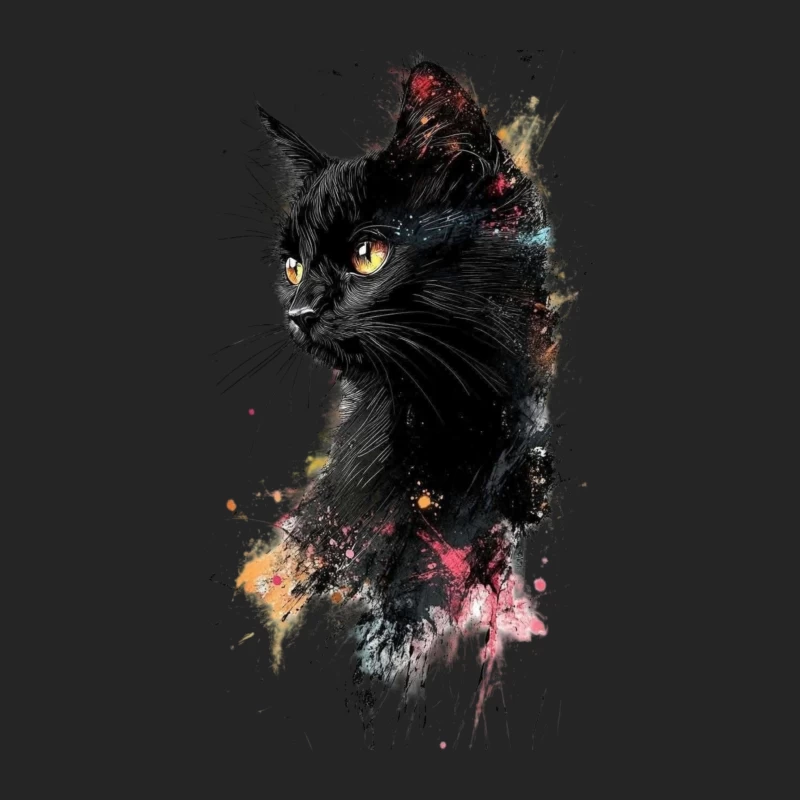 Colorful Watercolor Portrait of a Black Cat Male Pullover Sweatshirt