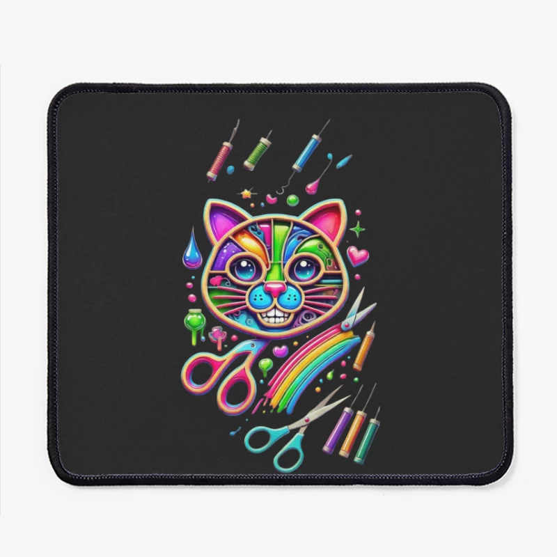 Rainbow Pop Art Cat with Creative Art Supplies Mouse Pad